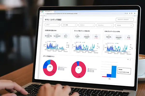 Social media strategy dashboard with analytics charts on a laptop and smartphone