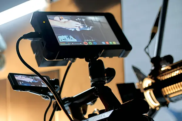 Video editor arranging motion graphics and timeline assets on a workstation