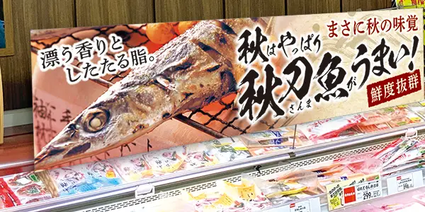店内サインやディスプレイが並ぶ売場空間